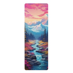 Nature Yoga Mat Waterfall Flowers Artsy Mat Nature Painting Yoga Mat Beautiful Yoga Mat Pink Yoga Mat Blue Yoga Mat Pretty Yoga Mat Gift