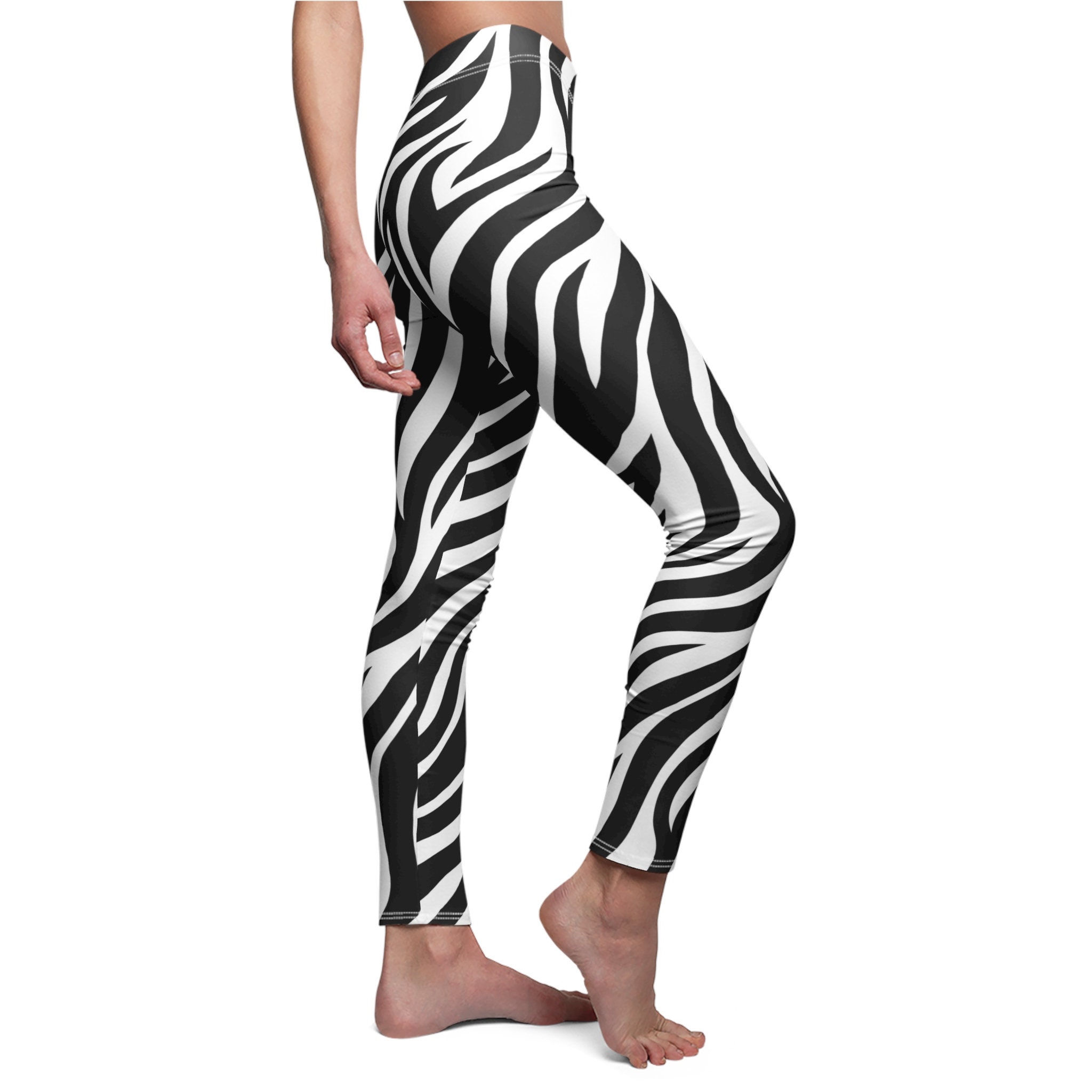Zebra Stripe Sheer Leggings Without Panty Soft Tummy Control