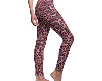 Pink Leopard Print Leggings Women's Pink Leggings Animal Print Women's Leggings Leopard Print Leggings Pink Gift for Her Health Exercise