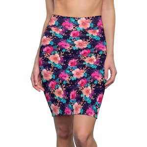 Women&#39;s Floral Skirt Fashionable Women&#39;s Skirt Purple Skirt Pink Skirt Colorful Skirt Flower Skirt Pencil Skirt Gift for Her Pretty Skirt