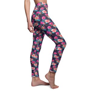 Women&#39;s Floral Leggings Fashionable Women&#39;s Leggings Purple Leggings Pink Leggings Colorful Leggings Flower Leggings Gift for Her Exercise