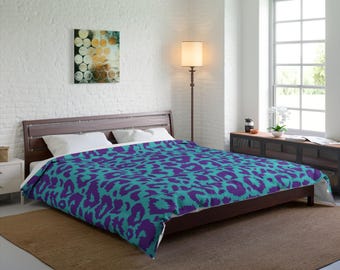 80s Leopard Print Comforter 80s Print Animal Print Comforter Purple Retro Comforter Colorful Comforter Kids Bedding Adult Bedding Gift Decor