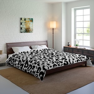 Snow Leopard Print Comforter Animal Print Comforter Black and White Bedding Animal Print Decor Gift for Her Gift for Kids Gift for Him