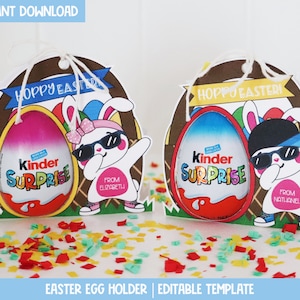 Porte-oeufs de Pâques, cadeaux de classe de Pâques à imprimer, porte-oeufs Kinder en chocolat, cadeau modifiable lapin de Pâques, cadeau d&#39;étudiant de Pâques