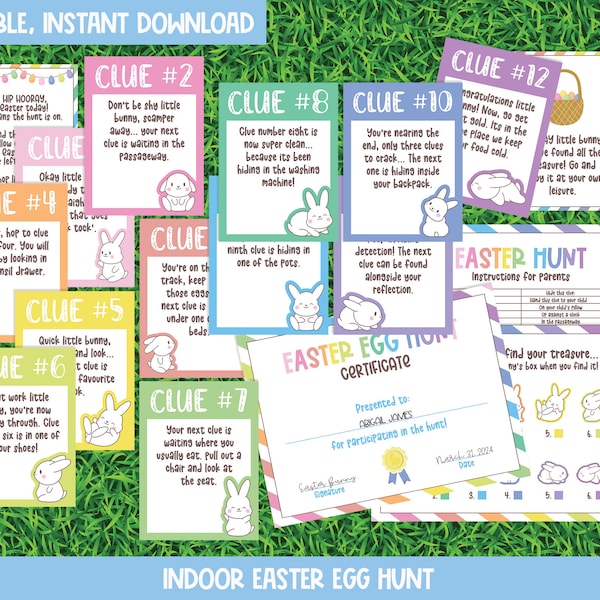 Easter Scavenger Hunt Clues | Printable Egg Filler | Easter Basket Treasure Hunt | Editable Indoor Egg Hunt | Fun Kids Bunny Bait Follow Up