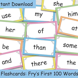 Printable Fry&#39;s First Hundred Sight Word Flashcards | 100 Kindergarten, 1st Grade Sight Words | High Frequency Word Practice | Color Coded