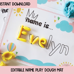 Play Dough Name Mat Editable | Personalised Name Play Doh Mat | Printable Play Doh Mat | ABC Tracing Toddler Activity | Alphabet Play Dough