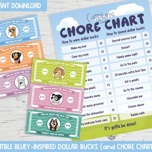 DOLLAR BUCKS Belohnungstabelle | Druckbare Verhaltenstabelle | Bearbeitbare Haushaltstabelle | Tagesablauf für Kinder | Mom Geld Belohnungssystem