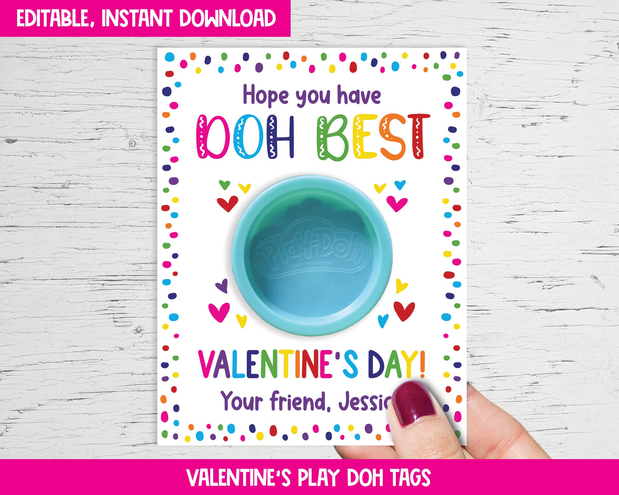 Play Dough Valentines Editable Printable Valentine Cards Non-candy ...