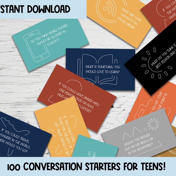 Conversation Cards | Conversation Starters | Road Trip Conversation Cards | Family Conversation Starter Cards | Icebreaker Game for Teens