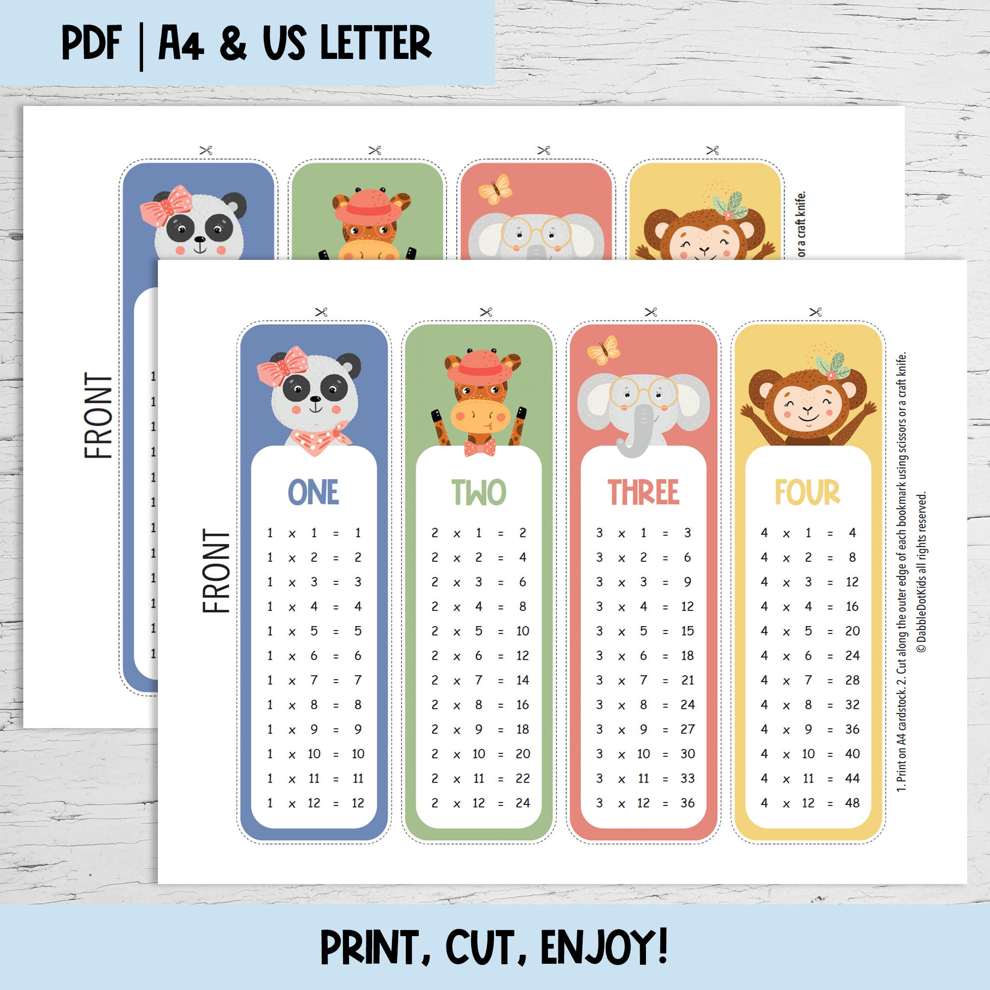 Printable Multiplication Bookmarks Times Table Practice for