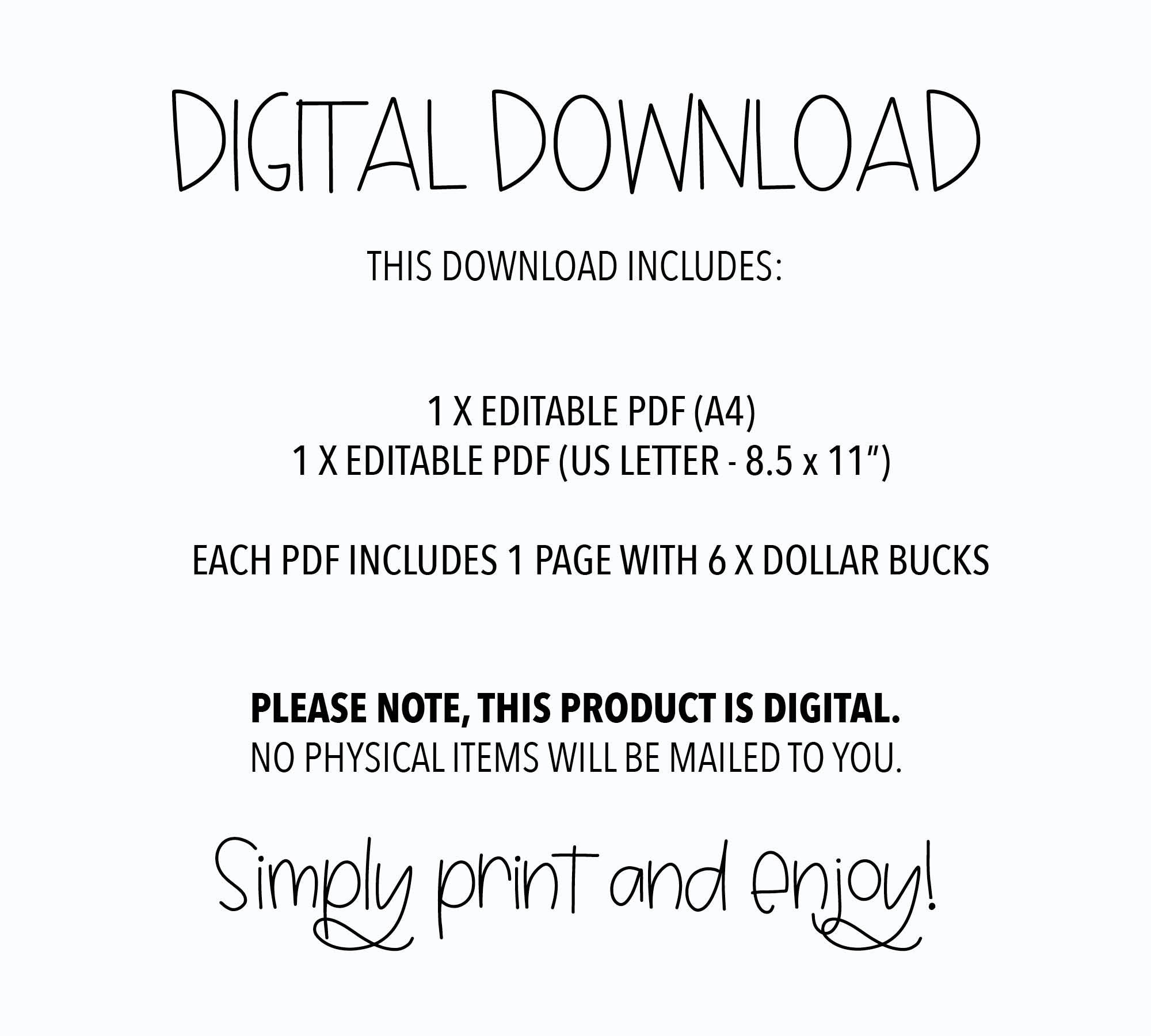 EDITABLE Dollar Bucks Printable Reward Bucks Good Behavior Bucks Chore ...