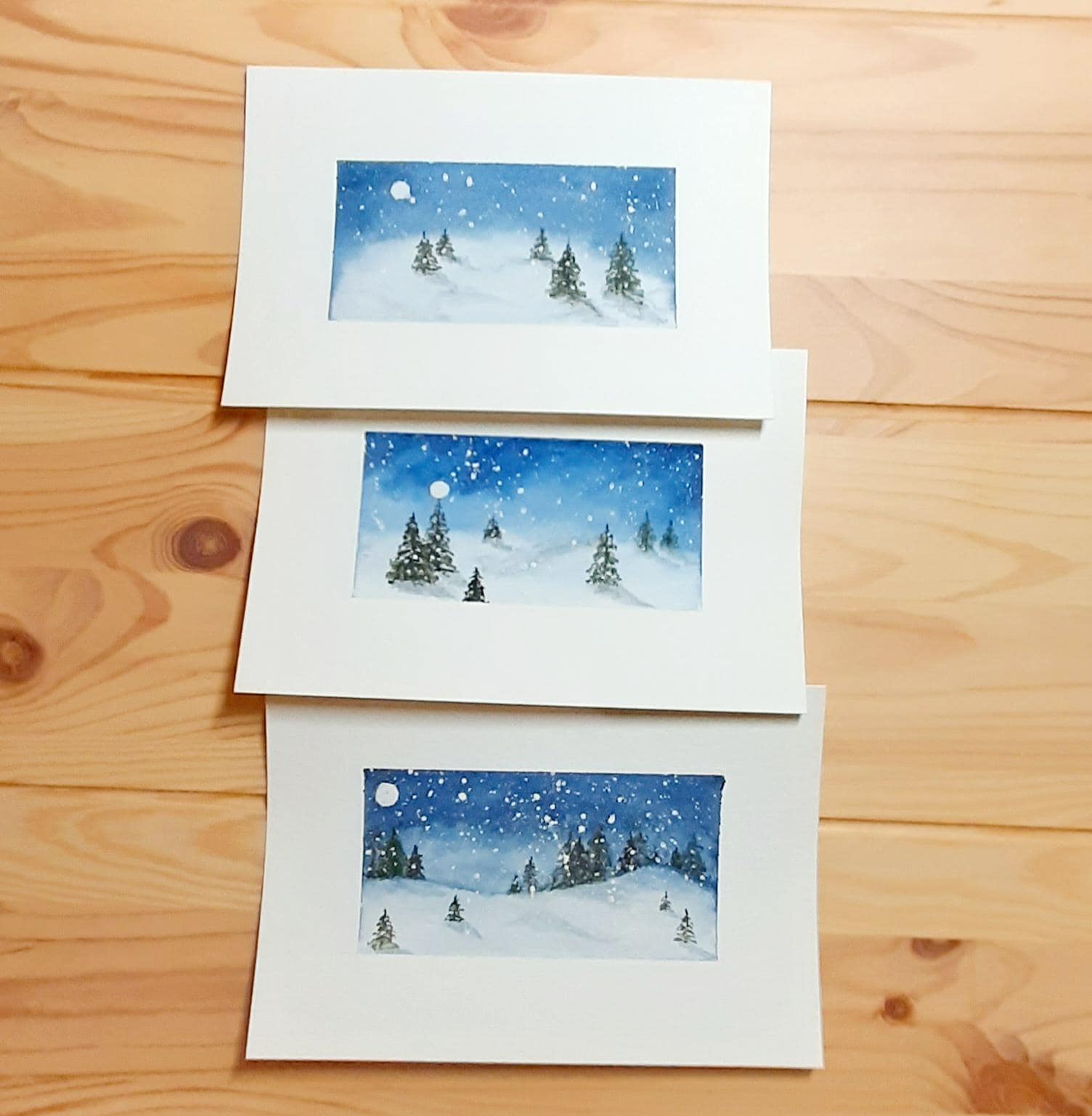 Hand-painted Watercolor Christmas Cards, Forest Landscape, Set of 3 - Etsy