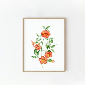 Original Aquarell Malerei Blumentopf, rote Blumen Zimmer Dekor, Blumentopf Gemälde, rote Pflanzen, Zimmerpflanzen Kunst, Geschenke, moderne Kunst