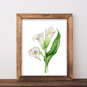 Unique Original Watercolor painting calla, white flowers wall art decor, wedding flower, paintng callas, california flowers