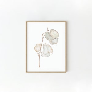 Unique Original  Watercolor painting dry lunaria plant, beige art decor, brown wall art, paintng dry fall lunaria flowers, fall holiday gift