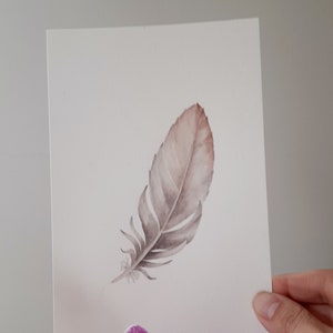 Unique Original  Watercolor Painting feather, beige wall art decor, feather room decor, boho interior, Rustic Nature Wall Art, bird feather