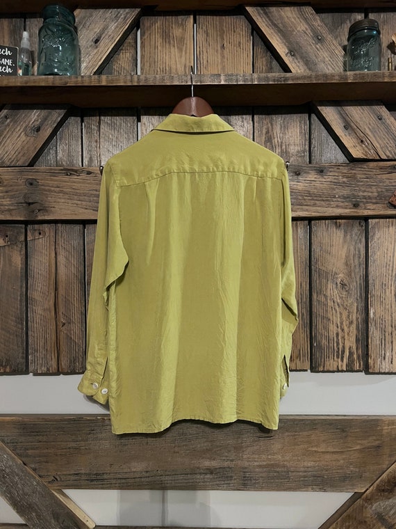 S-90s Vintage Anna Gray Green Silk Buttonup - image 4