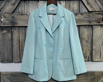 XL-Baby Blue Alfred Dunner Blazer with Floral Embroidery