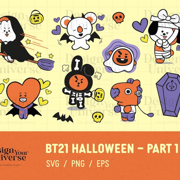 BT21 HALLOWEEN Part 1 ~ 12 Designs |  Cricut Cut File, Silhouette Cut File | Digital Download | BTS Army