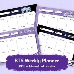 Planificador semanal BTS ~ 4 diseños / Descarga digital / PDF tamaños A4 y carta / ARMY
