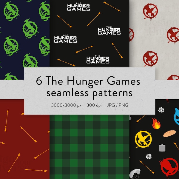 The Hunger Games Pack II | 6 Seamless Patterns | Backgrounds, Printable Digital Paper | Katniss Everdeen | Mockingjay