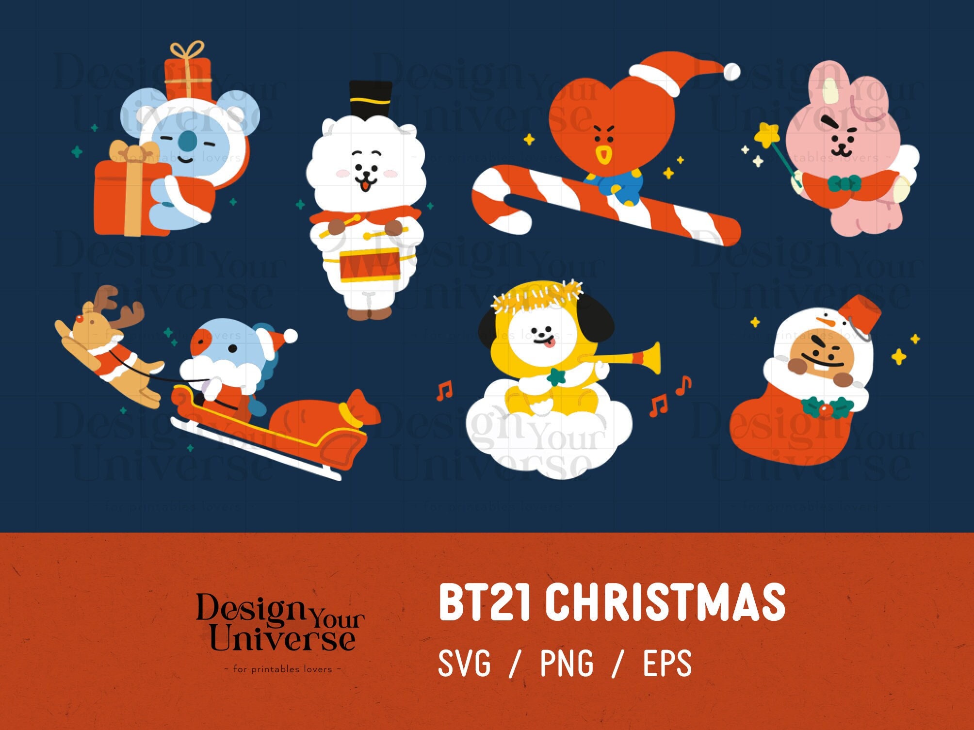 BT21 CHRISTMAS 7 Designs Cricut Cut File, Silhouette Cut File Digital