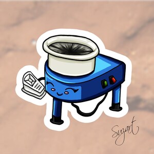 May include: A blue and white cartoon illustration of a food mixer with a smiling face and a phone receiver. The mixer has a black bowl and a cord. The text "Suzart" is written in cursive in the bottom right corner.