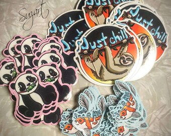 Animal Sticker Bundle | Waterproof Vinyl Sloth, Koi, Panda Decals