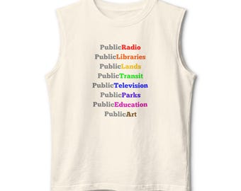 Public Lands Public Libraries Gay Pride Muscle Tank | Pride Flag Typography