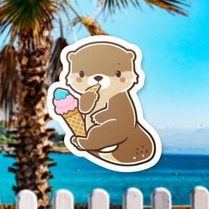 Cute Otter with Ice Cream Sticker | Laptop Sticker | Scrapbook Sticker | Cartoon Gift | Kawaii Sticker