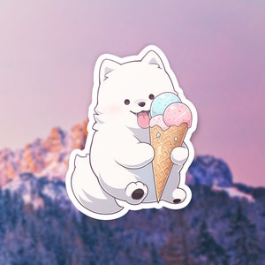 Samoyed Dog Laptop Sticker | Kawaii Ice Cream Design | Scrapbooking Decal | Cute Dog Gift