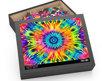 Tiedye Puzzle 120-Piece | Jigsaw Puzzle | Colorful Puzzle | Mind Teaser | Fun Board Game | Family Game Night