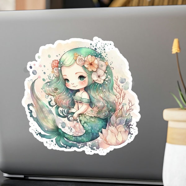 Kawaii Mermaid Sticker | Watercolor Mermaid Sticker | Whimsical Mermaid Sticker | Mermaid Vinyl Sticker | Beach Laptop Sticker |Mermaid Gift