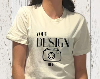 Natural Bella Canvas 3001 T-shirt Mockup, Standing Mockup, Bella Canvas Mockup Women, Spring Summer Shirt, Model Mockup, Instant Download