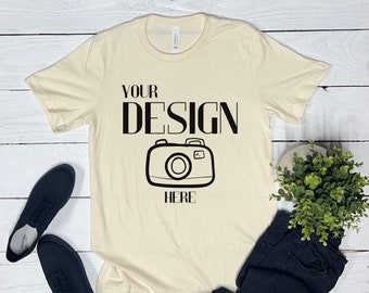 Natural Bella Canvas 3001 Mockup, Unisex Flat Lay Mockup, Bella Canvas Mockup Men, Bella Canvas Mockup Women, Spring Summer Shirt