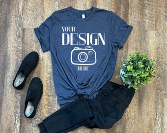 Heather Navy Bella Canvas 3001 Maqueta de camiseta, Maqueta plana unisex, Bella Canvas Mockup Men, Bella Canvas Mockup Mujeres, Maqueta rústica