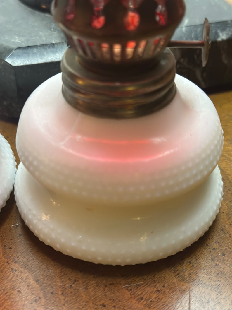 Vintage Made in Hong Kong Miniature Oil Lamps W/ Milk Glass Base & Red