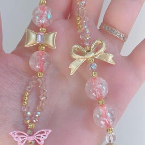 Handmade Beaded Phone Charm: Butterfly, Bow & Flower Accessory GIFTforMOM pink gold bow