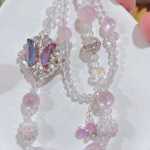 Exceptional Handmade Charms Phone Accessories Purse Decoration Hanger Cute Chain Strap Case Beautiful Clear butterfly bow flowers
