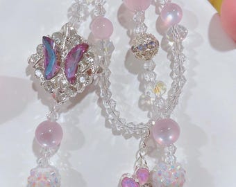 Handmade Beaded Phone Charm: Butterfly, Bow & Flower Accessory GIFTforMOM