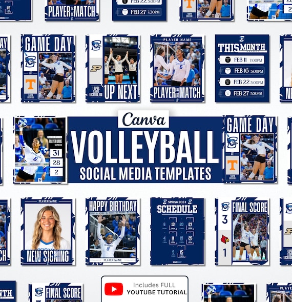 Volleyball Canva Template Pack Social Media Graphics Bundle Instagram Schedule Game Day Tournament Background Banner Custom Sports Team Post
