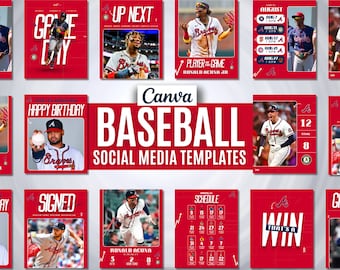 Paquete de plantillas de Canva para béisbol, paquete de gráficos para redes sociales, deportes, Instagram, softbol, calendario, kit para el día del partido, publicaciones personalizadas para historias del día del partido del equipo