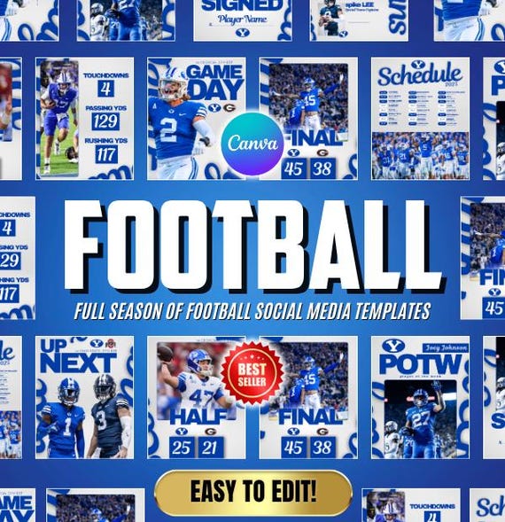 Football Canva Template Pack Social Media Graphics Bundle Game Day Instagram Sports Season Schedule Score American Custom Team Story Posts