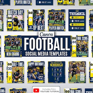 Football Sports Social Media Templates Canva Sports Football Team Templates Football Custom Game day Graphics Bundle Instagram social media