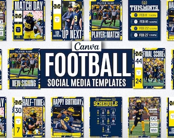 Football Canva Template Pack Social Media Graphics Bundle Instagram Schedule Gameday Sports Soccer Matchday Custom Team Story Program Posts