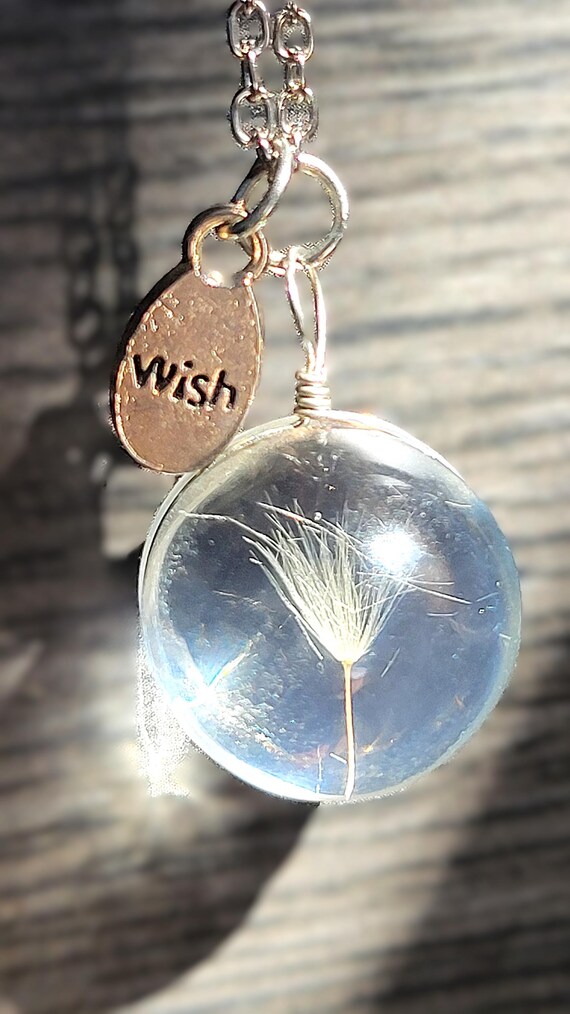 Make A Wish Genuine Lucky Dandelion Pendant Necklace 22"