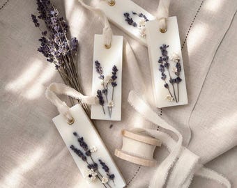 Botanical Lavender Soy Wax Tablet | Pressed Floral Drawer Sachet | Fig Leaf, Vanilla and Lavender Aroma