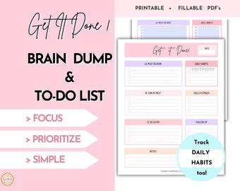 Editable To Do Brain Dump Planner, ADHD Daily Weekly Goals Planner, To Do List Pad Printable, Daily Weekly Planner Simple, Priority Matrix