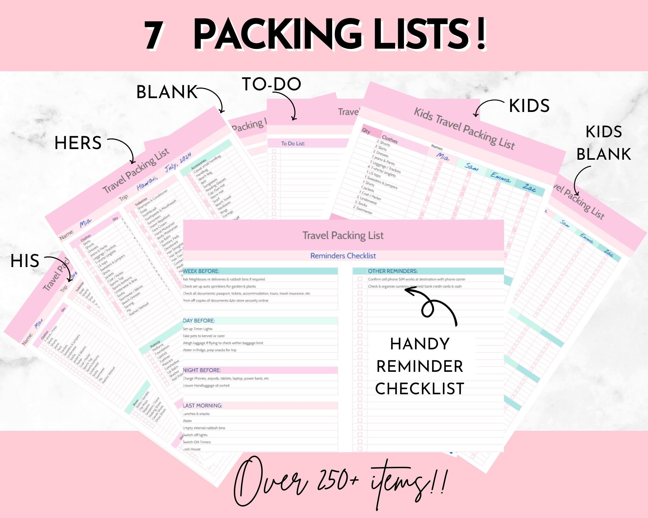 EDITABLE Travel Packing List Template in Google Sheets /Excel ...